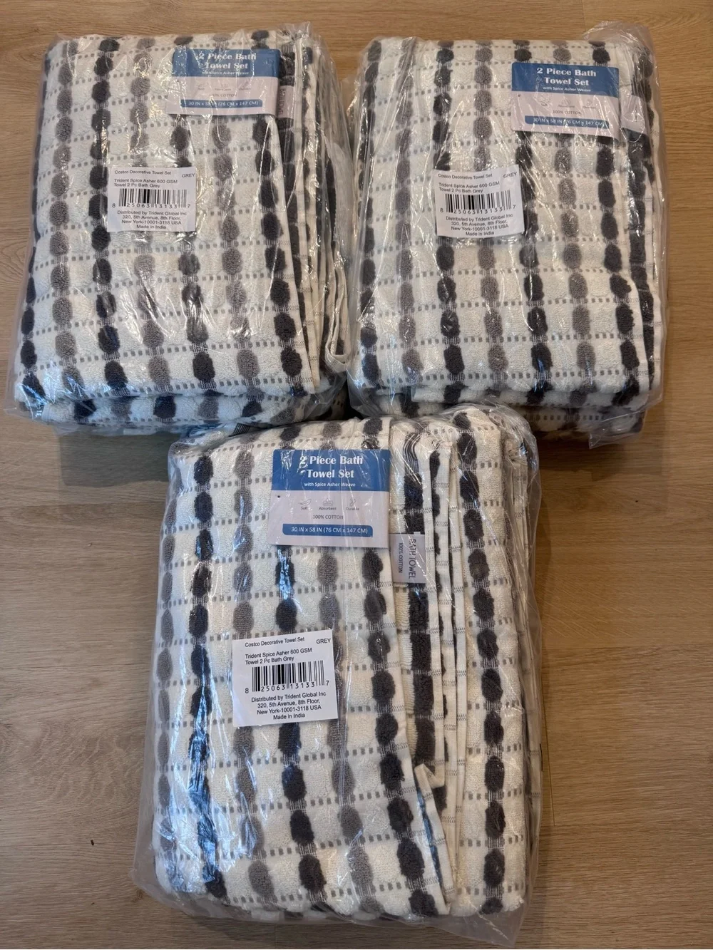 NEW 2 Piece Bath Towel Set Spice Asher Weave 100% Cotton Grey - 3 pack bundle